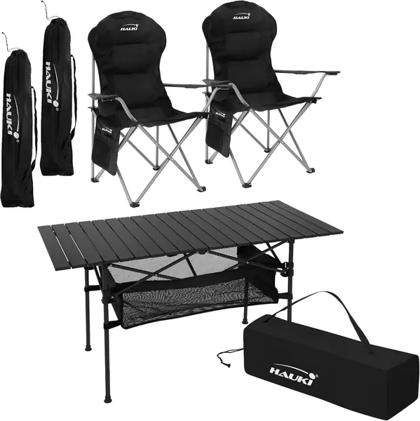 Campingmöbel Set 3tlg. Campingtisch faltbar Schwarz mit 2…
