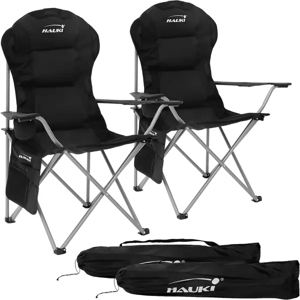 Campingstuhl 2er Set faltbar, Schwarz, Angelstuhl mit…